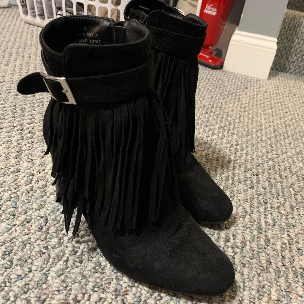 Fringe buckle booties